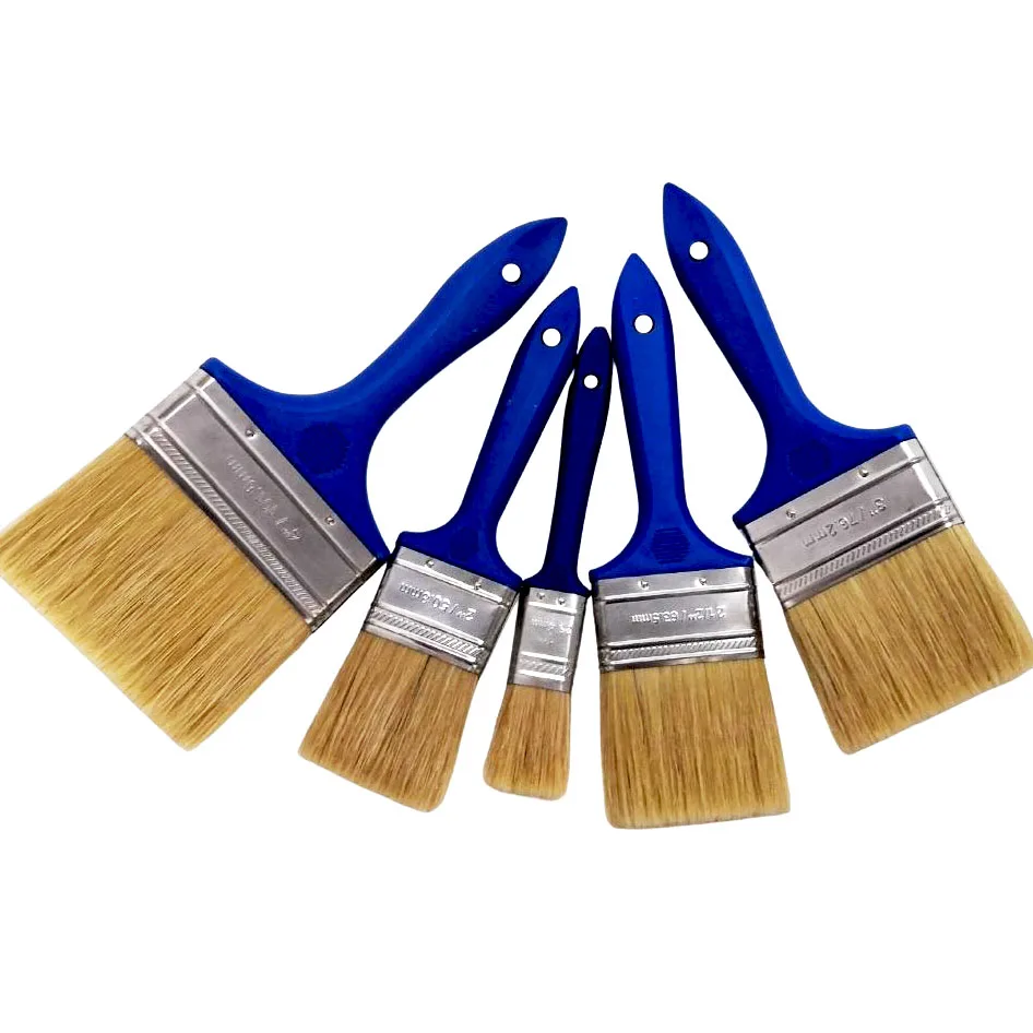 customized muti-size 50%white pig hair 50% polyester blue plastic handle paint brush set