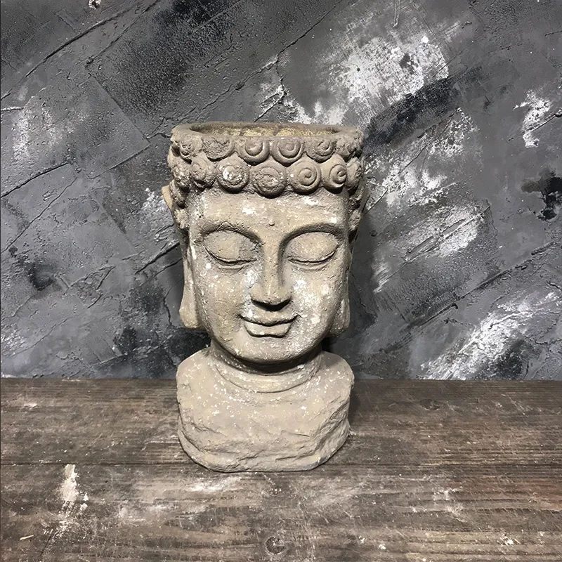 Antique personality head cement terracotta Greek goddess Buddha statue Nordic plant flower pot