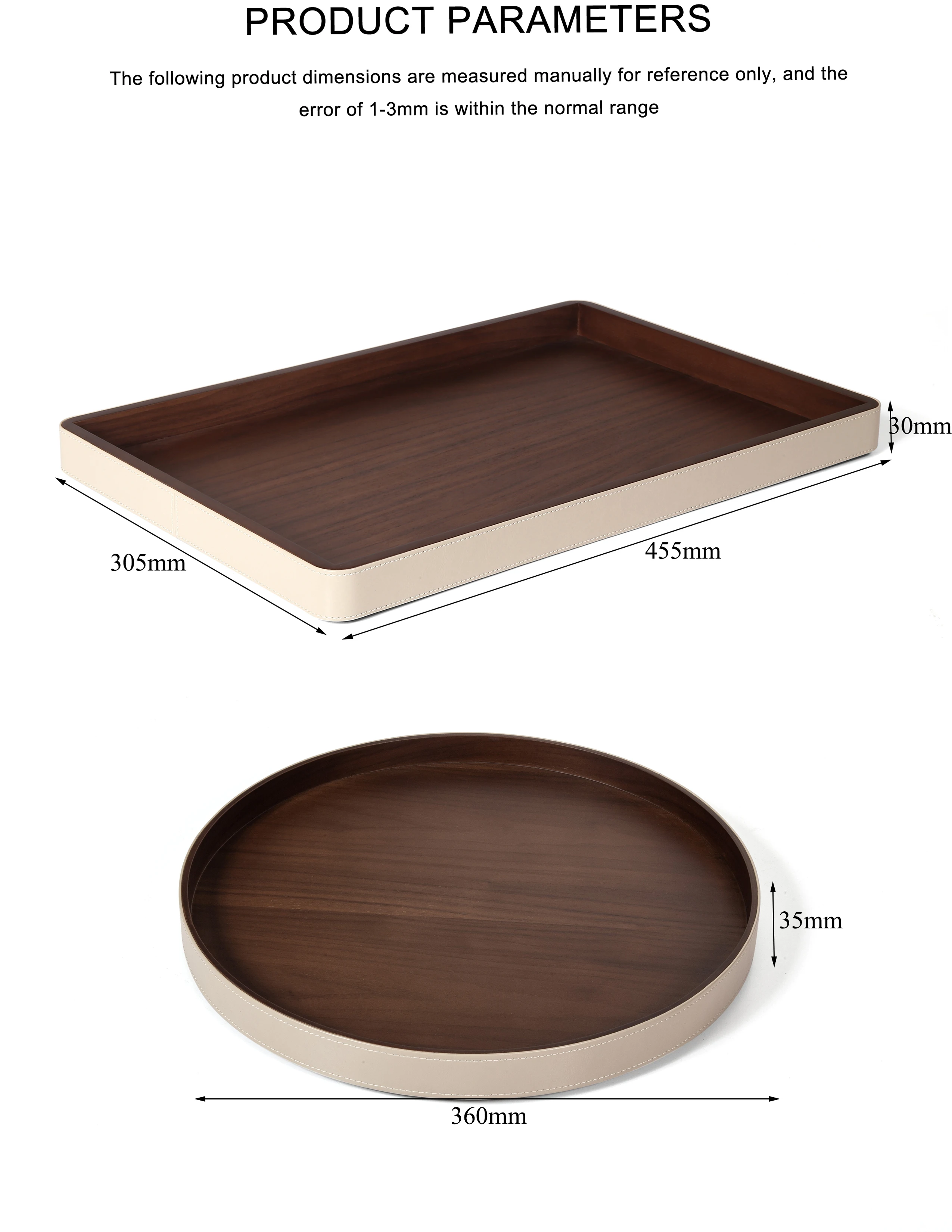 S-822Newly designed rectangular circular tray hotel restaurant coffee shop European home decoration wooden leather service tray