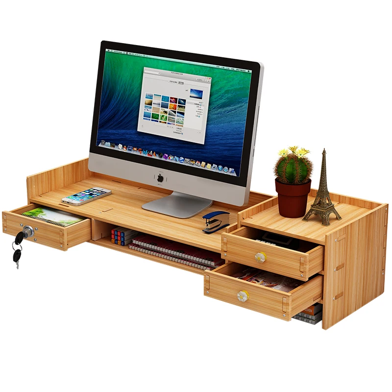 
Adjustable Wood Monitor Stand Riser with 3 Storage Drawers, Bamboo Monitor Riser for Computer, Laptop, Printer, Desk Organizer  (62509334535)