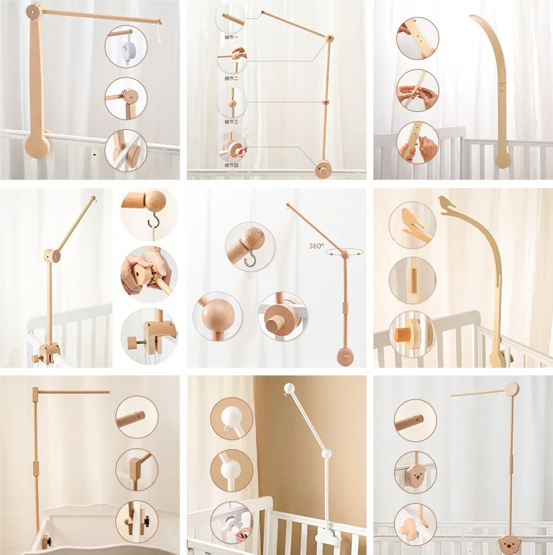 Hot Selling Little Kids Bed Mobile Hanging Rattles Nursery Wooden Crib Bell Bracket Hanging Rod Crib Mobile for Baby