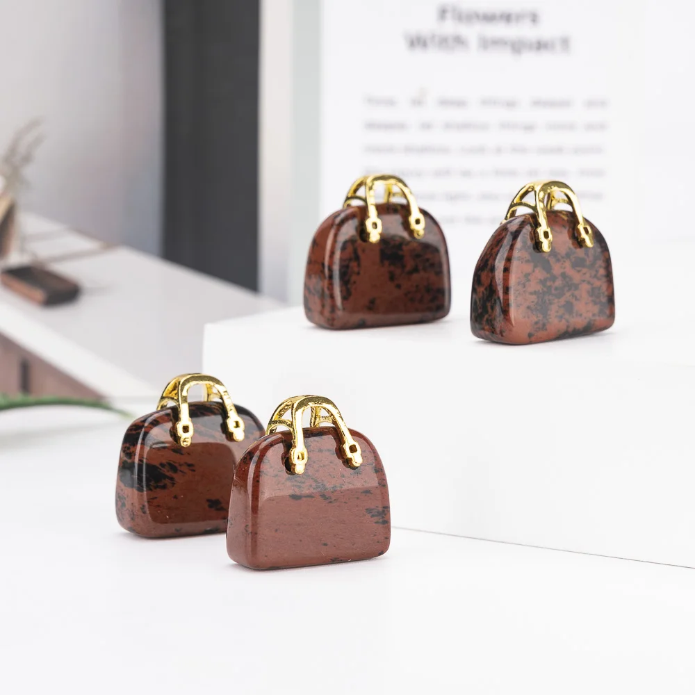 BZ JADE TIFA Factory wholesale 1 inches mahogany obsidian Purse Carving Crystal Handbag Pendant Gemstone Purse for Crafts Gifts