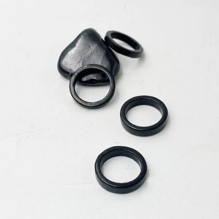 Wholesale Black Fashion Jewelry Reduce Radiation Natural Semi-precious Stone Quartz Shungite Ring