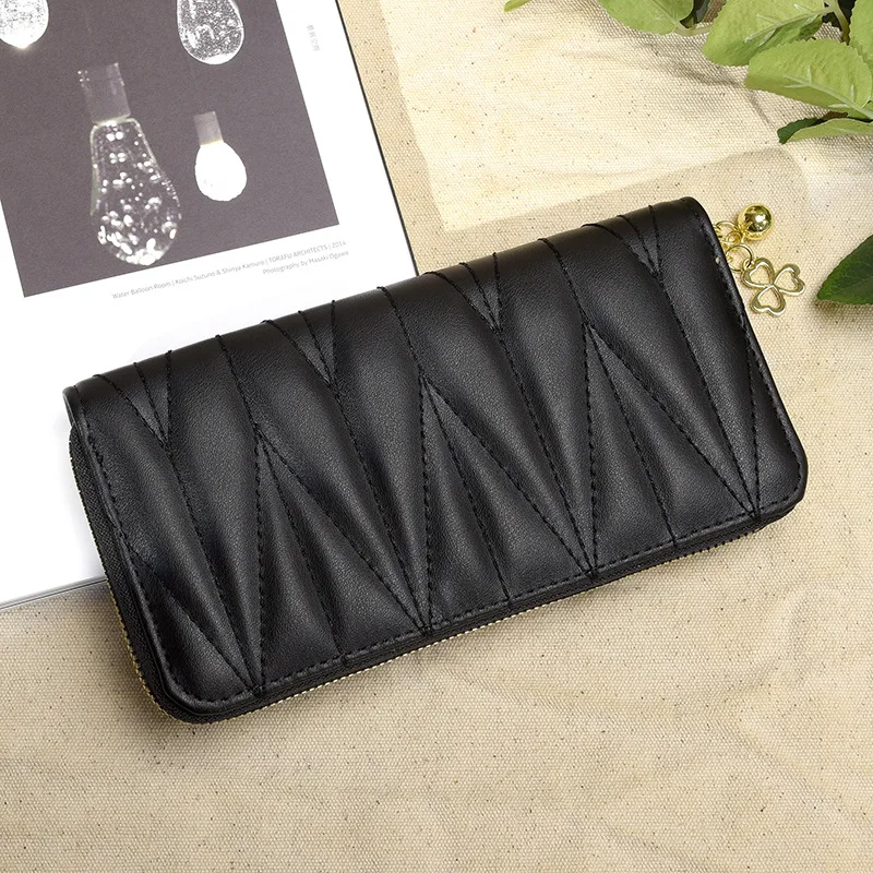 Unisex Fashionable Beautiful Long Zipper Wallet with Thread Pattern Ladies Hand Wallet