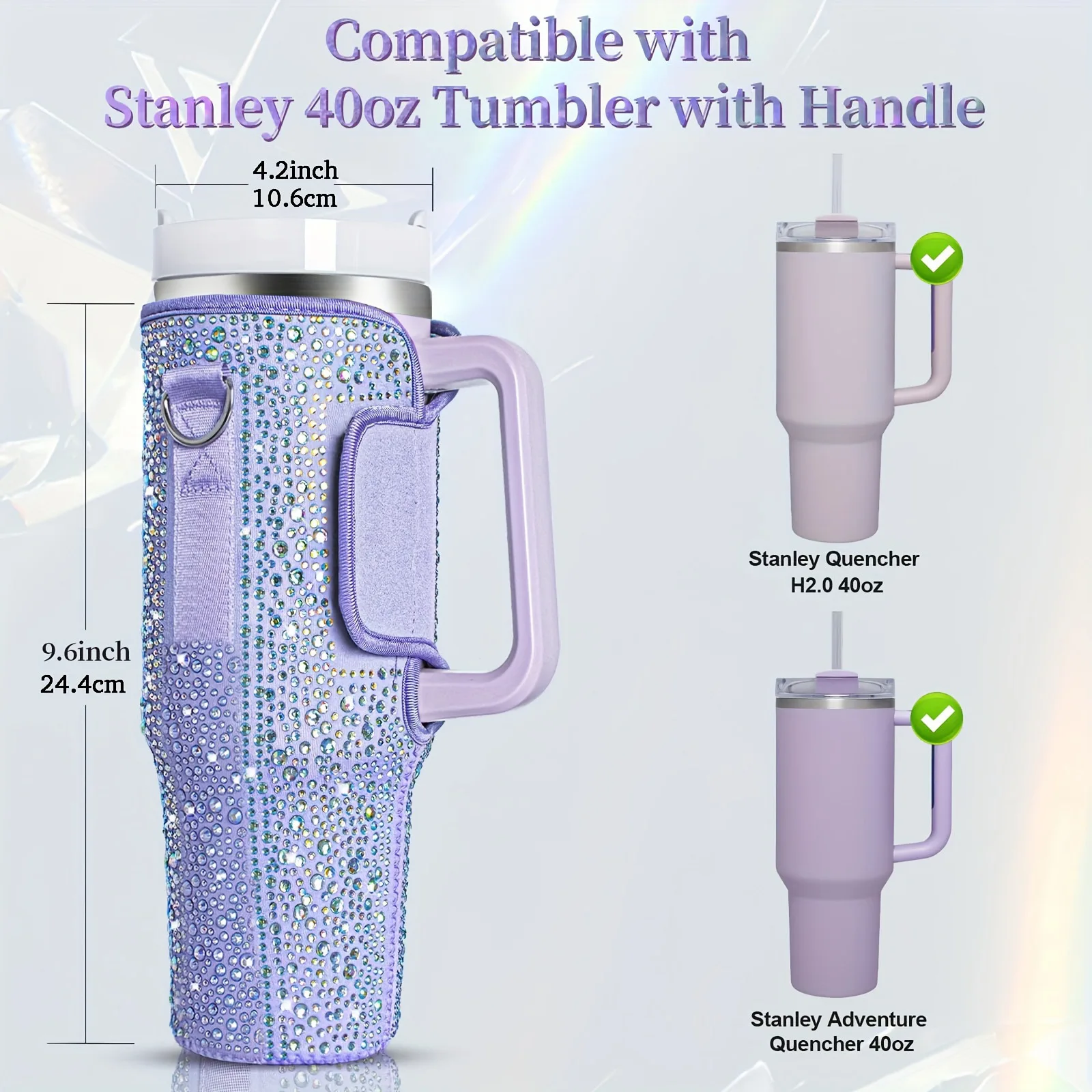 DD3139  Diamond Bling Water Bottle Holder with Suitable for 40oz Mug Adjustable Strap Carrier Bag Shiny Rhinestone Cup Sleeve