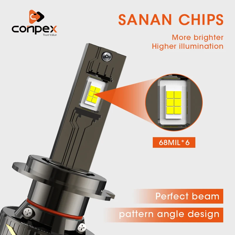 Conpex Hot Sale Super Bright 12000LM 100W Auto Car Led Light H1 H3 H4 H7 H11 9005 9006 Fan Cooling Car Bulbs auto led headlights