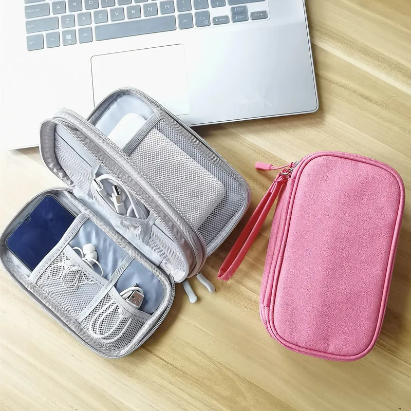 Travel Storage Pouch Small Electronics Organizer Pouch for Travel Premium Travel Case with Leather Accents Tech Bag Organizer