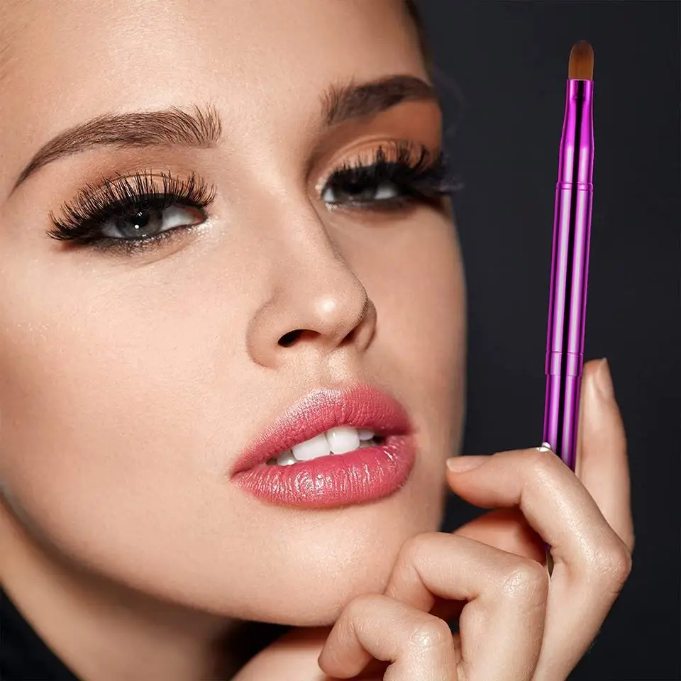 Double Side Nylon Hair Angled Eye Shadow Makeup Brush Double Ended Retractable Eyebrow Eyeshadow Concealer Lip Brush And Custom