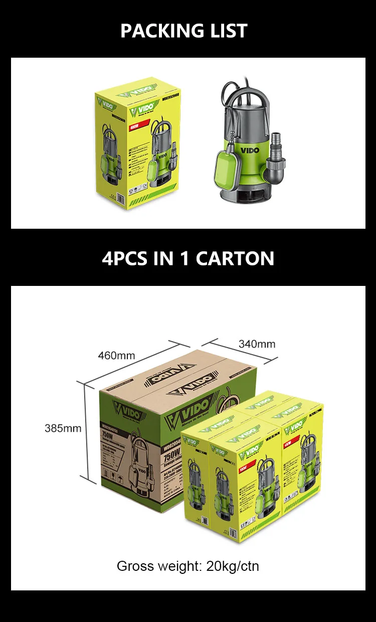 VIDO 750W ac submersible pump pumps for dirty water