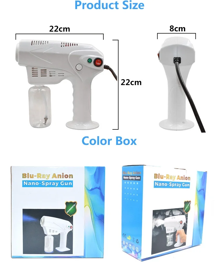 
Ultra Capacity Electric Portable Blu Ray Macro Spray Beauty Anion Blue Nano Steam Gun For Hair Heatment With Anti-skid Handle 