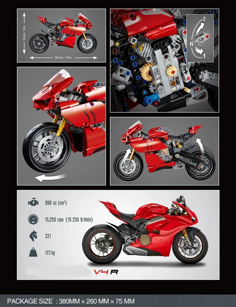 674 шт. дизайн автомобиля поездок на мотоцикле Ducati Panigale V4 R Legoing для мотокросса езды Superbikes конструкторных блоков Детские кубики игрушки детей