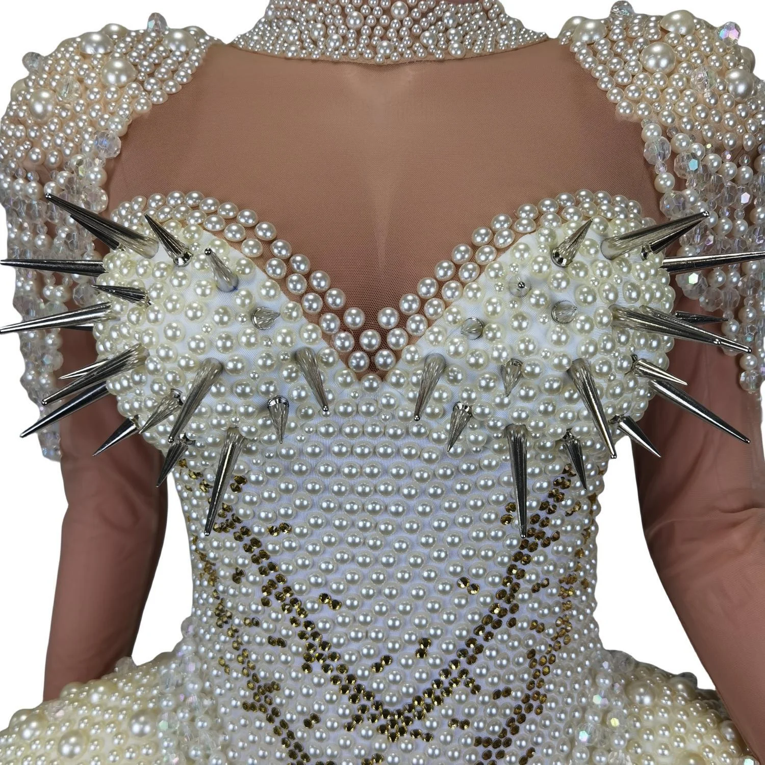 Luxury Fringes Rivets Pearls Rhinestone Jumpsuit Festival Outfit Show Stage Performance Wear Club Rompers Women Sexy Bodysuits