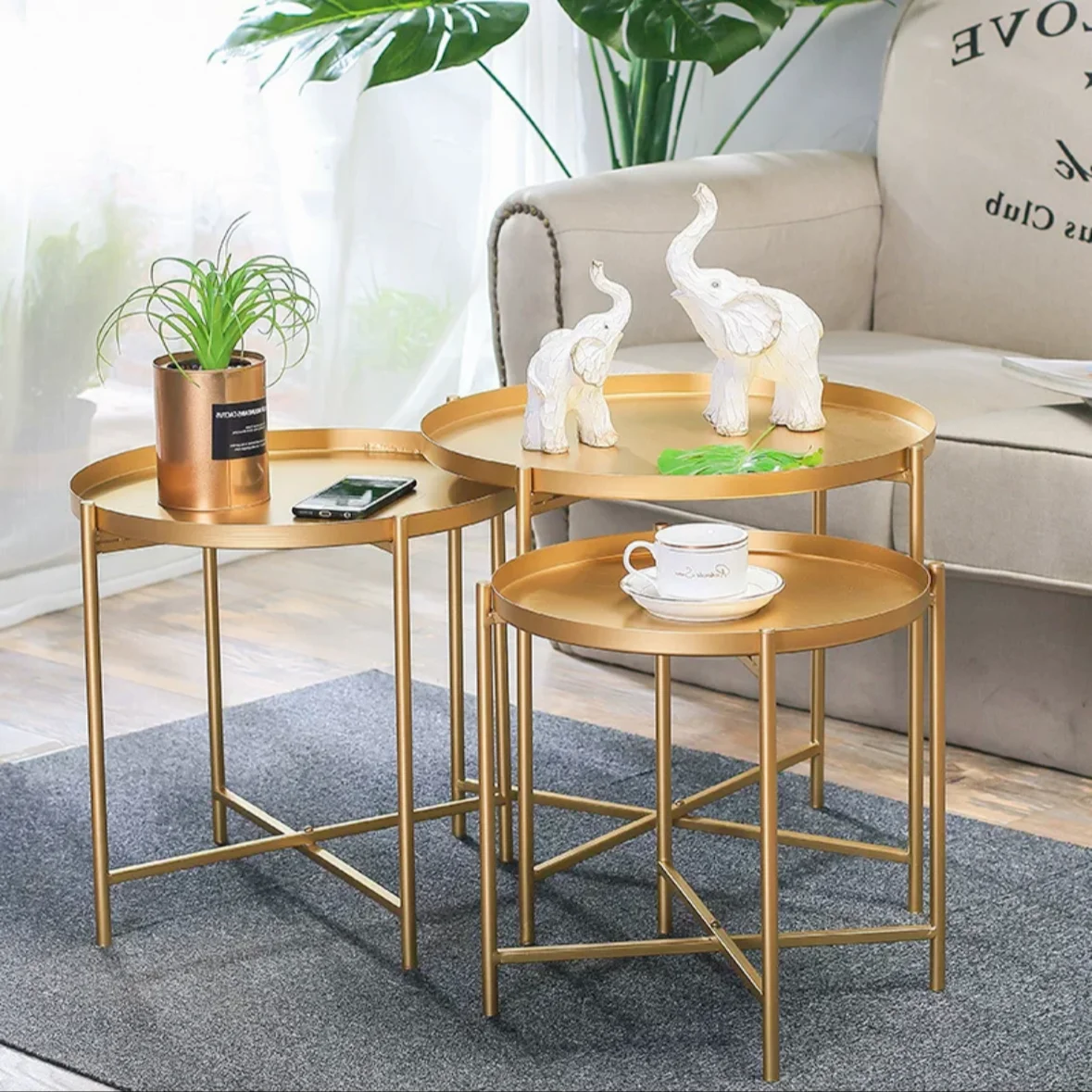 Gold Round Ellipse Living Room Bedroom Coffee Table Bedroom Metal Nightstand Stainless Steel Brass Chrome Brushed Side Table