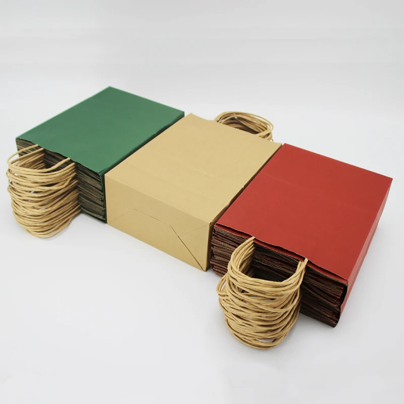 Promotional wholesale reusable custom printing luxury brown white  restaurant food takeaway packaging kraft paper bag handle