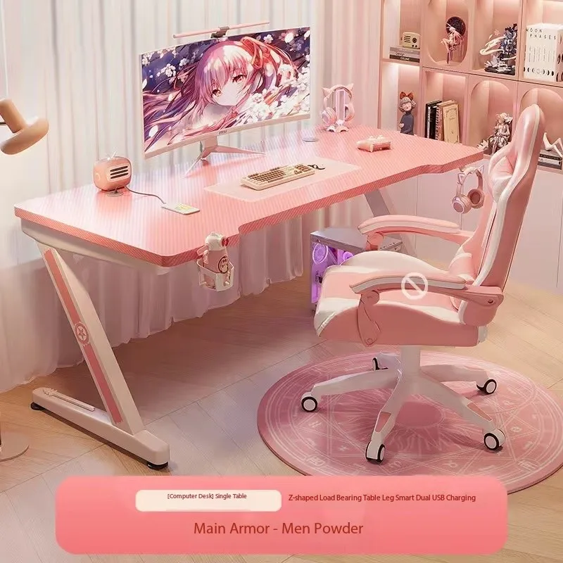 Free Sample Hot Sale Home Black Office Computer Desk Z Shaped Legs Gamer Table Led Light Desk Set Rgb Gaming Table