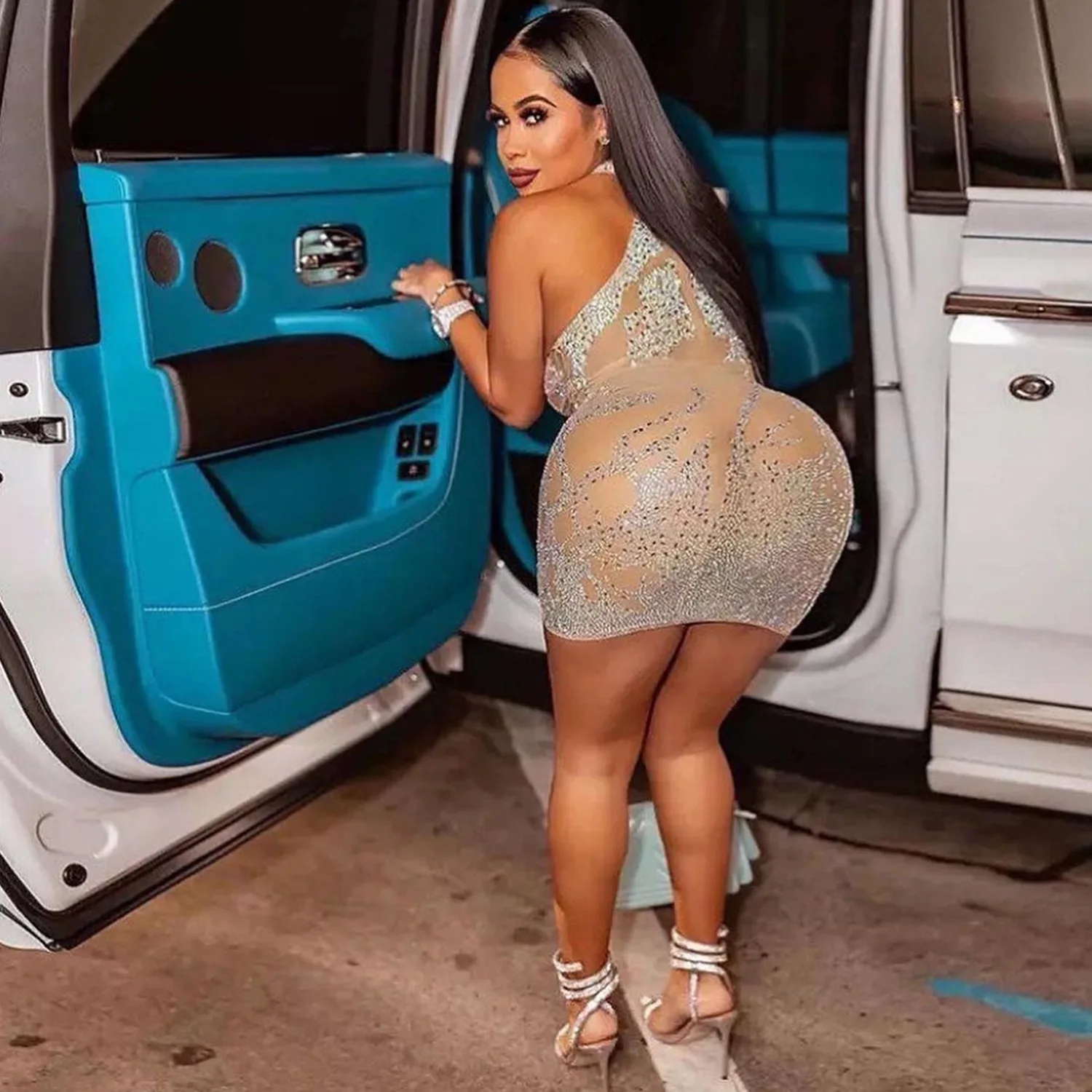 Bomblook C321DS Summer Evening Club Formal Outfits Sexy Halter Rhinestone Dresses For Women Dress Party Beading Mini Dress Women