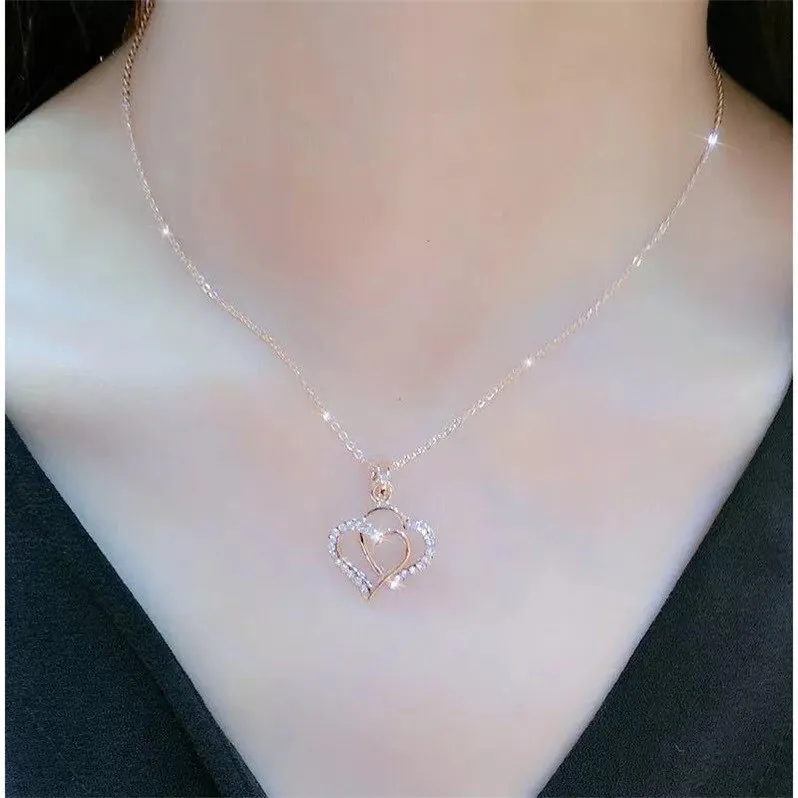 New Factory Supply Gift Jewelry Wife Girls Interlocking Heart Collar Necklace For Women Lovers