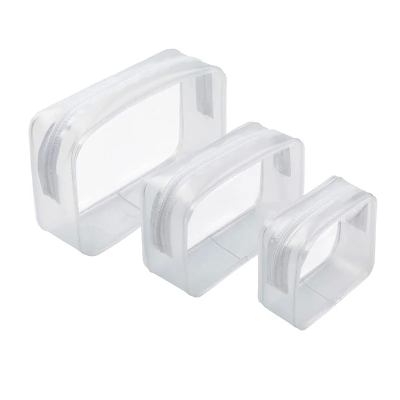 Portable Clear Cosmetics Bag PVC Zippered Clear Toiletry Carry Pouch Makeup Organizer Case