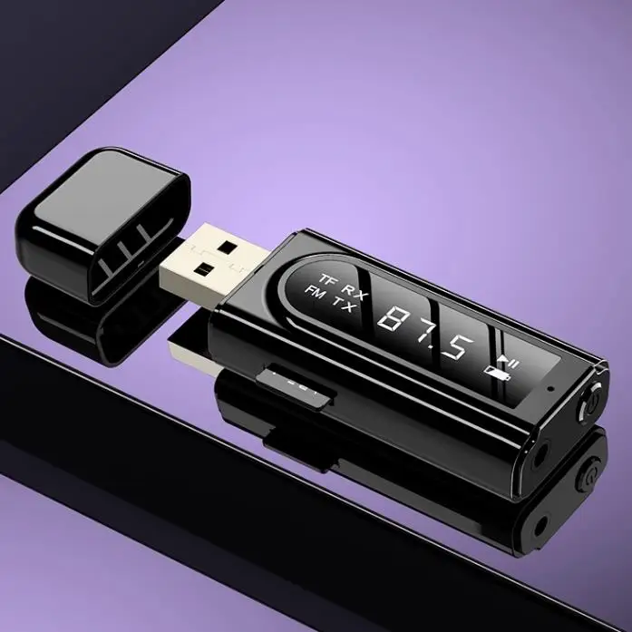 BT5.0 WK9 BT Audio Transmitter and Receiver Car FM Transmitter Adapter with LED Display and TF Card slot