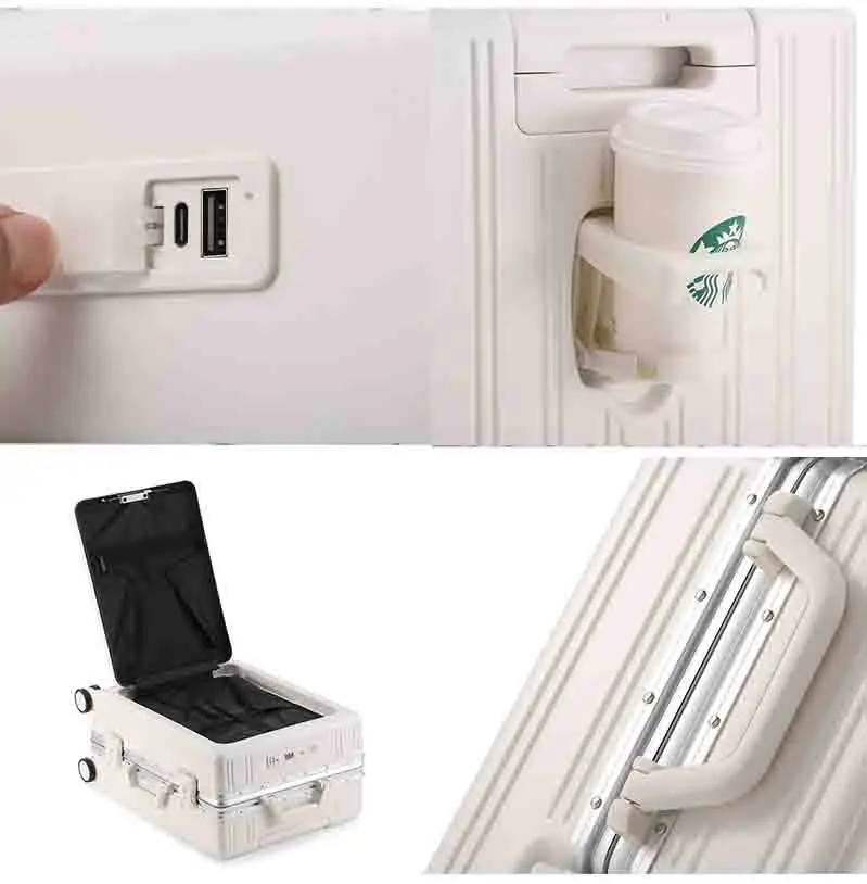 Manufactory Carry on PC Hardside Suitcase Luggage with Front Pocket USB Charging Port Spinner Trolley for Luggage with TSA Locks