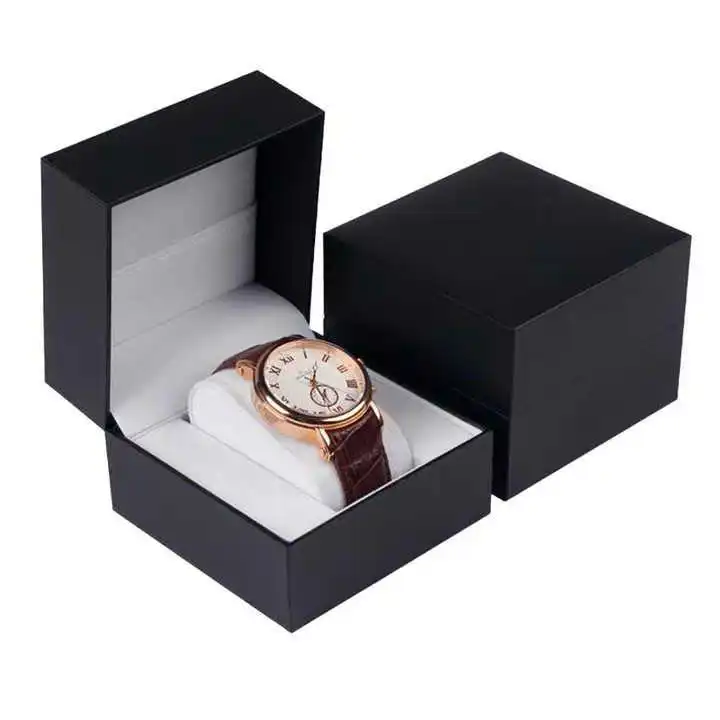 Wholesale Single Watch Flip Box Black Paper Plastic Velvet Pillow Watch Packaging Box
