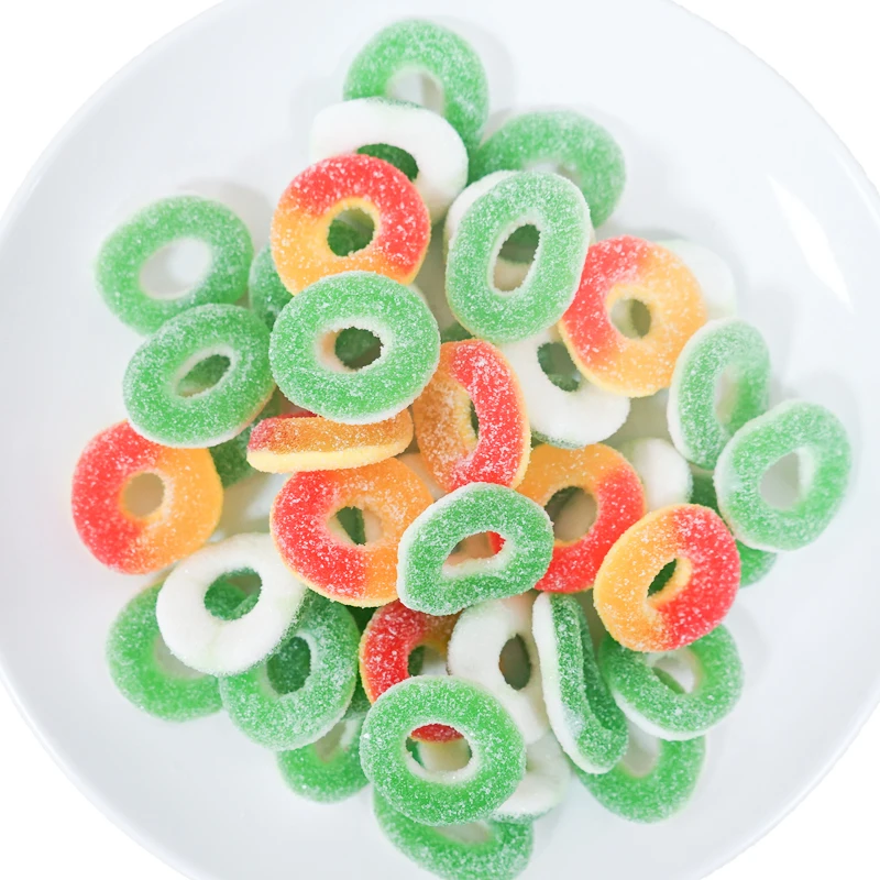 Ring Shaped Soft Gummy Candy Peach Flavored Sugar Coat Fruit Candy Watermelon Flavored Soft Fruit Ring Gummy