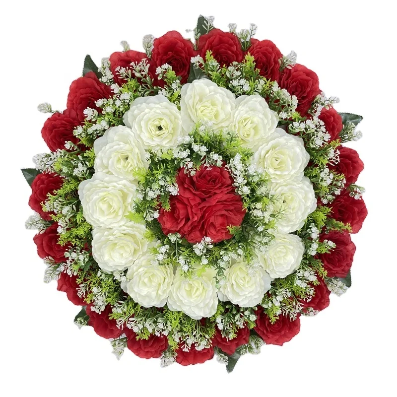Rose Combination Large Disc Wedding Home Decorative Rose Artificial Flower Round Wreath YP0025 New 2024 Low Price Red White