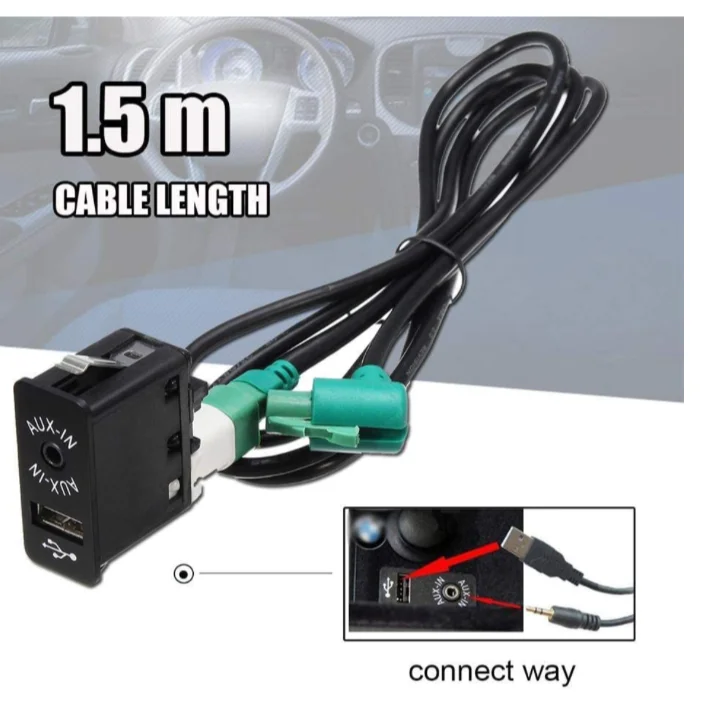 AUX USB Socket Switch + AUX USB Cable,Car USB AUX Switch Socket with Wire Harness Cable Adapter for BMW 3 5 7 Series E60 E61 E63