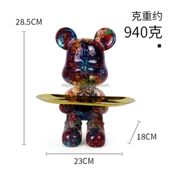 2022 Newest Home Decoration Nordic Luxury Transprinting bear resin craft Fairy Storage tray resin  holder