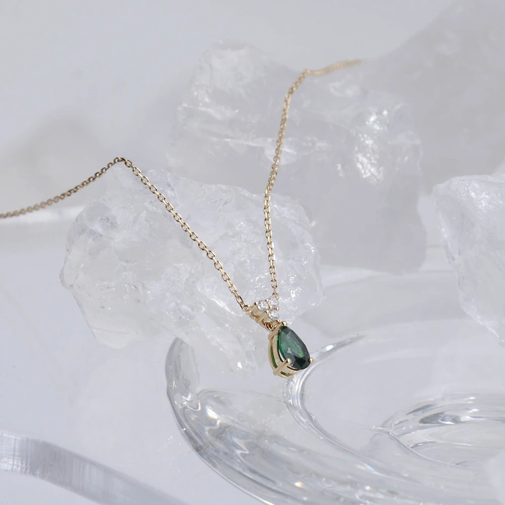 Chris April custom solid gold natural pear cut tsavorite garnet diamond charm pendant necklace