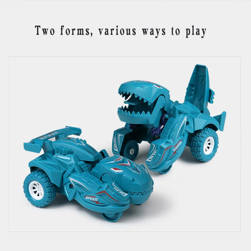 New style 8pcs inertial dinosaur deformation car toy simulation model collision sliding pull back friction vehicle toys for kids
