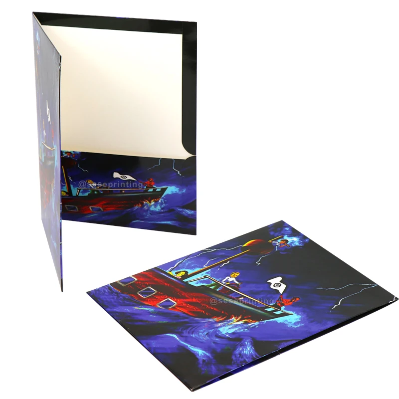 Custom Print Matt Office Document Presentation Pocket Folder Paper File Cardboard Black Folder With Logo Spot UV