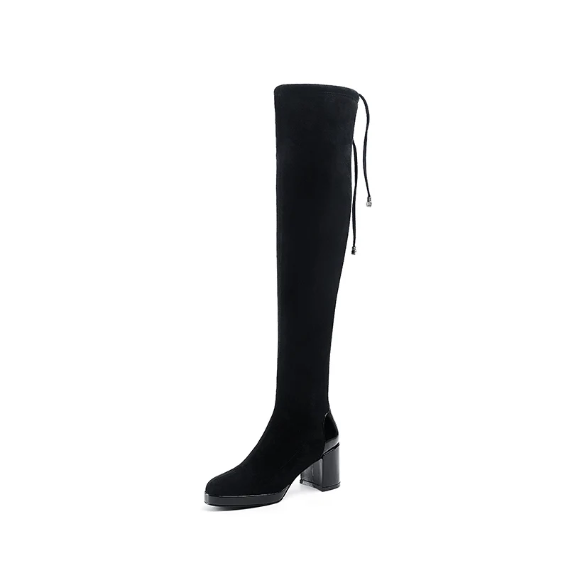 J371 China Women Handmade Fashion Winter Boots Black Long Square High Heel Over The Knee Boots