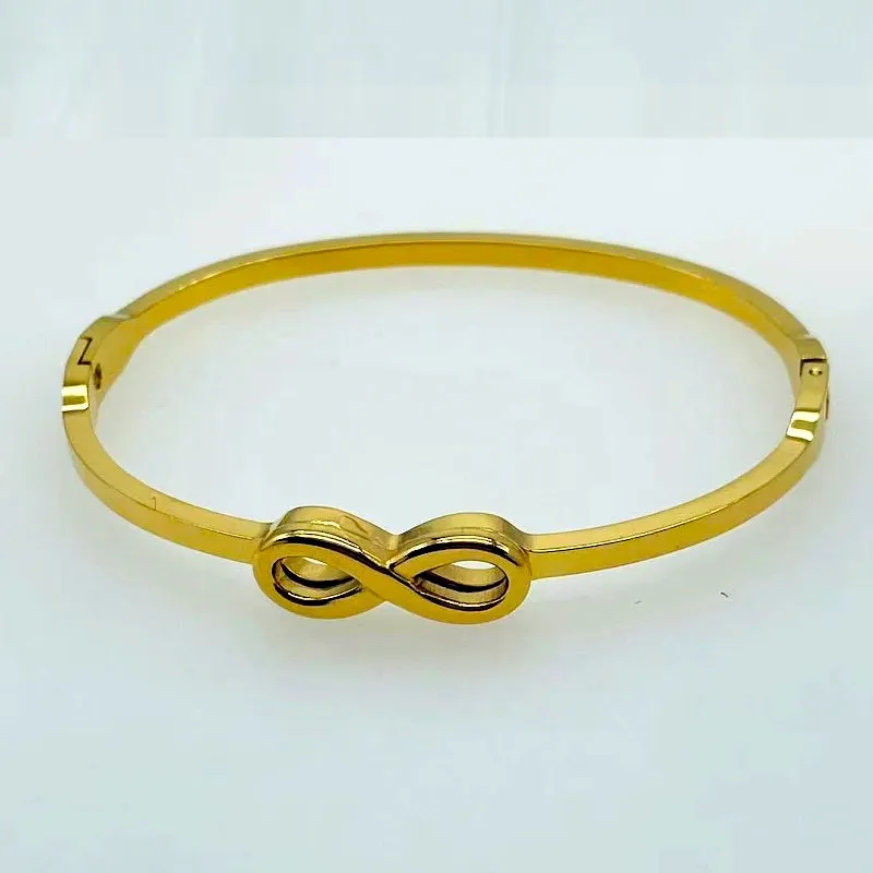 Minimalist 316L Jewellery Waterproof 18k Gold Plated Bijoux Cuff Infinity Stainless Steel Bangle Jewelry Wrist Lady Bangle