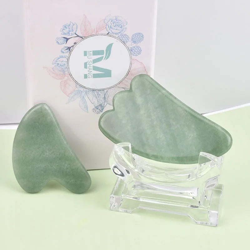 
Factory Wholesale 100% Natural Gua Sha Stone Green Jade Face Body Scraping Board Massage Tool Gua sha Jade Roller Set 