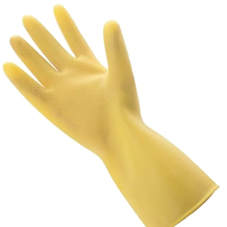 Household 100% Latex Food Grade Net Grip Flocklined Cleaning Kitchen Working Yellow Rubber Household Gloves