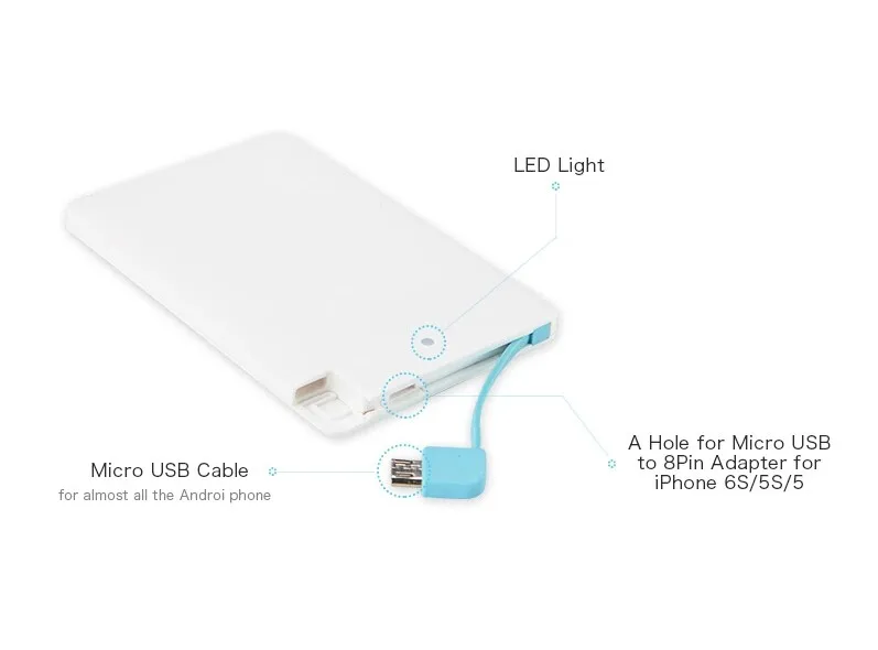 Promotional gift 2600mAh Mini powerbank Slim Card phone charger portable adapter power bank with full color printing