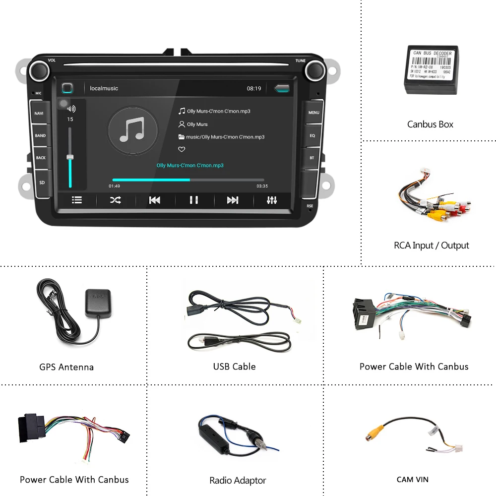 2 Din Android 10 Car DVD For VW GOLF 5 6 Passat B6 B7 CC Polo Touran T5 Skoda Octavia Tiguan Amarok GPS Radio Player