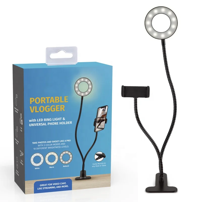 new  product LED Live Broadcas 2 in 1t  Light Stand Selfie Video Phone Holder with 3 Colors 10 Gears Brightness