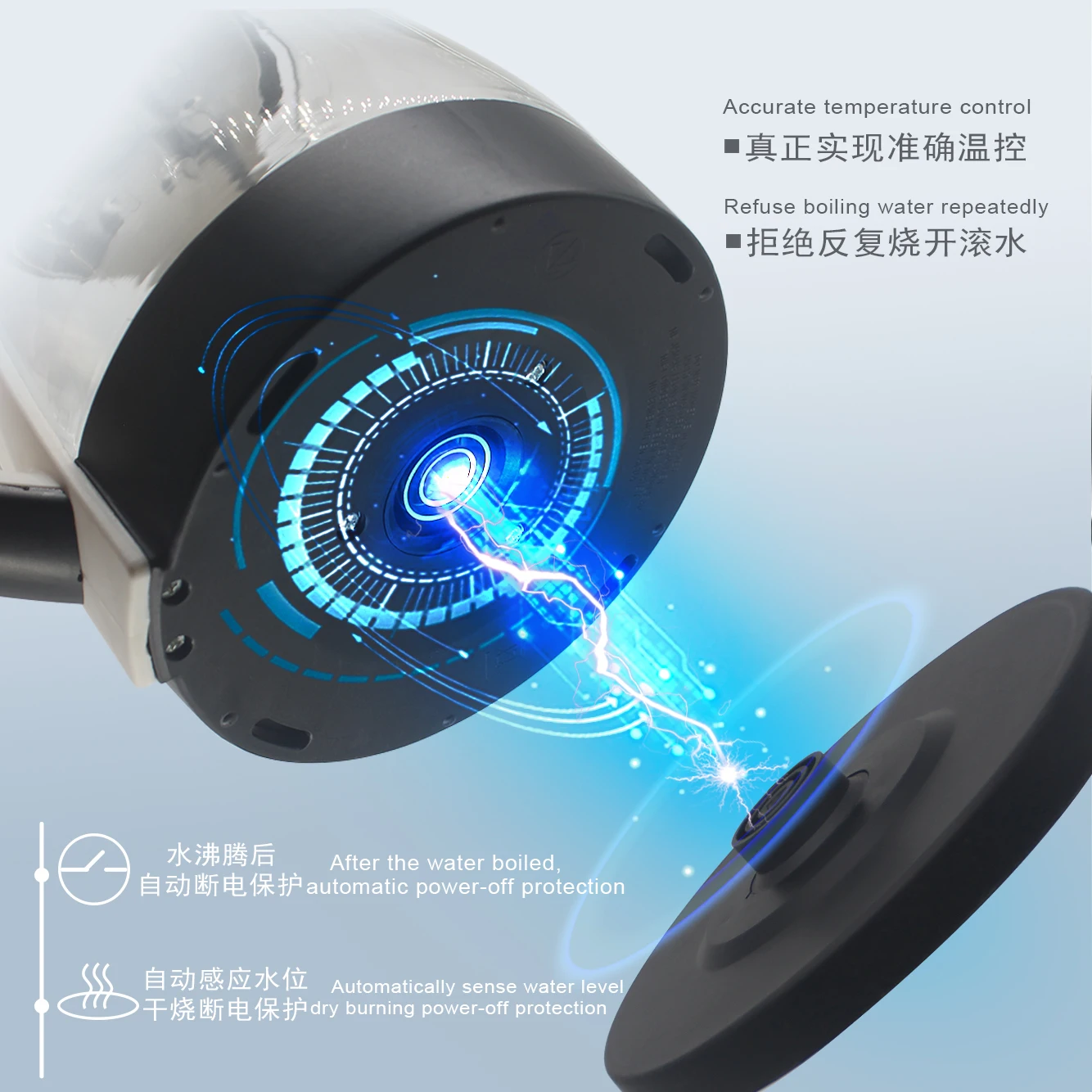 2.0L glass electric water kettle SS heating plate