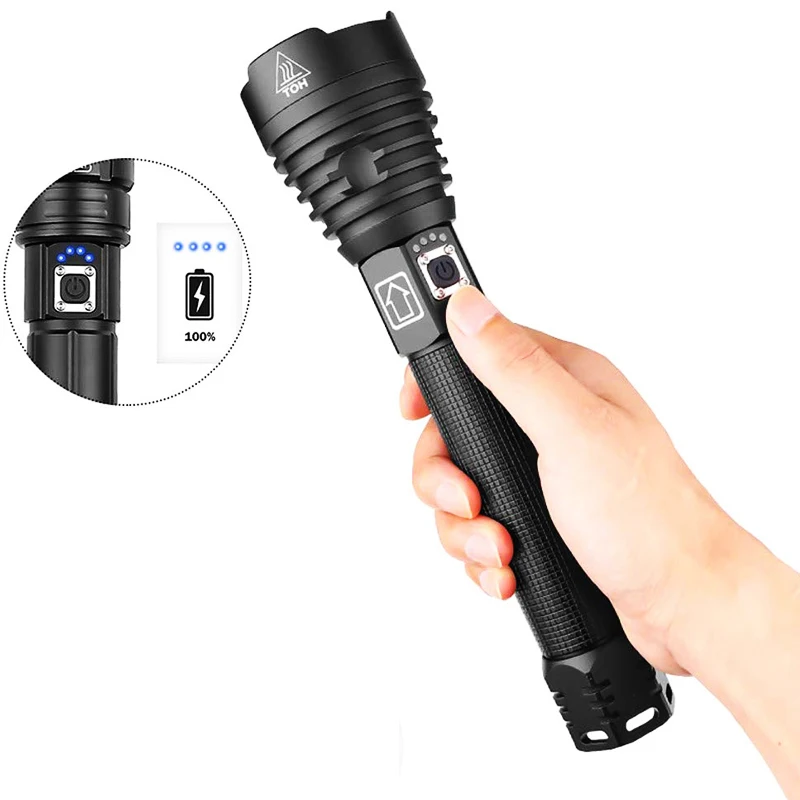XHP90 LED Flashlight Zoom USB Rechargeable Power Display Powerful Torch 18650 26650 Handheld Light Flashlight
