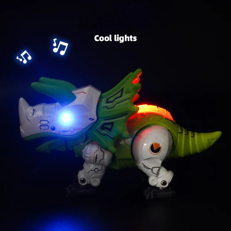 New DIY Robot Dinosaur Toys Shake Head Alloy Triceratops Animals Toys With Light Sound for Kids