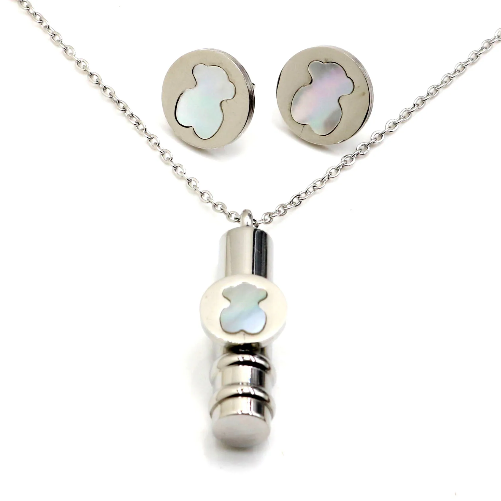 Afxsion high quality Titanium steel jewelry Bear pendant necklace and earrings set Stainless steel jewelry set women