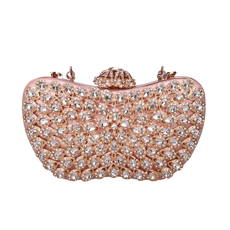 Sling Handbag Purses Luxury Elegant Diamond Evening Bags Carry Clutch Bag Metal Frame Faux Leather Designer Crystal New Ladies