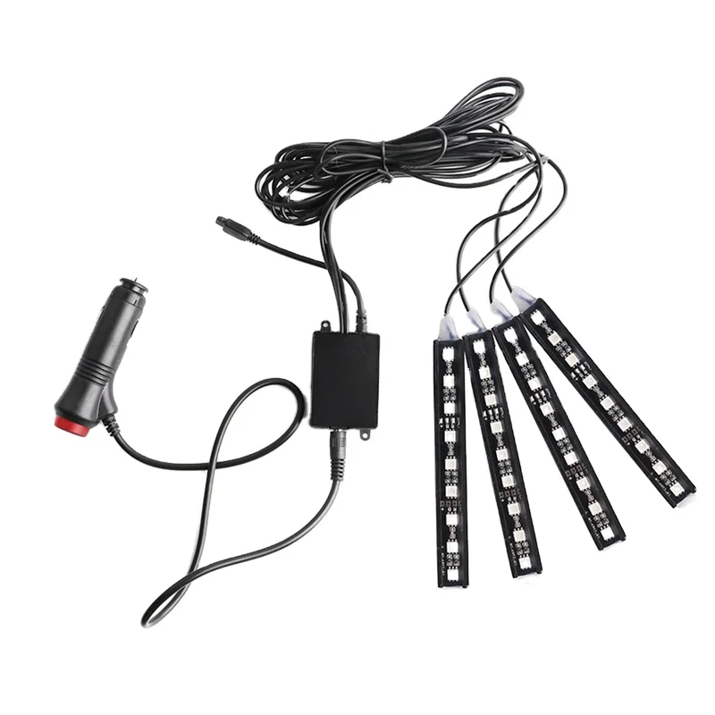 4 * 9LED 12V Car Model Interior Dashboard Foot Lamp Bulb Cigarette RGB LED Musical Environment Rhythm Light Decorative Light