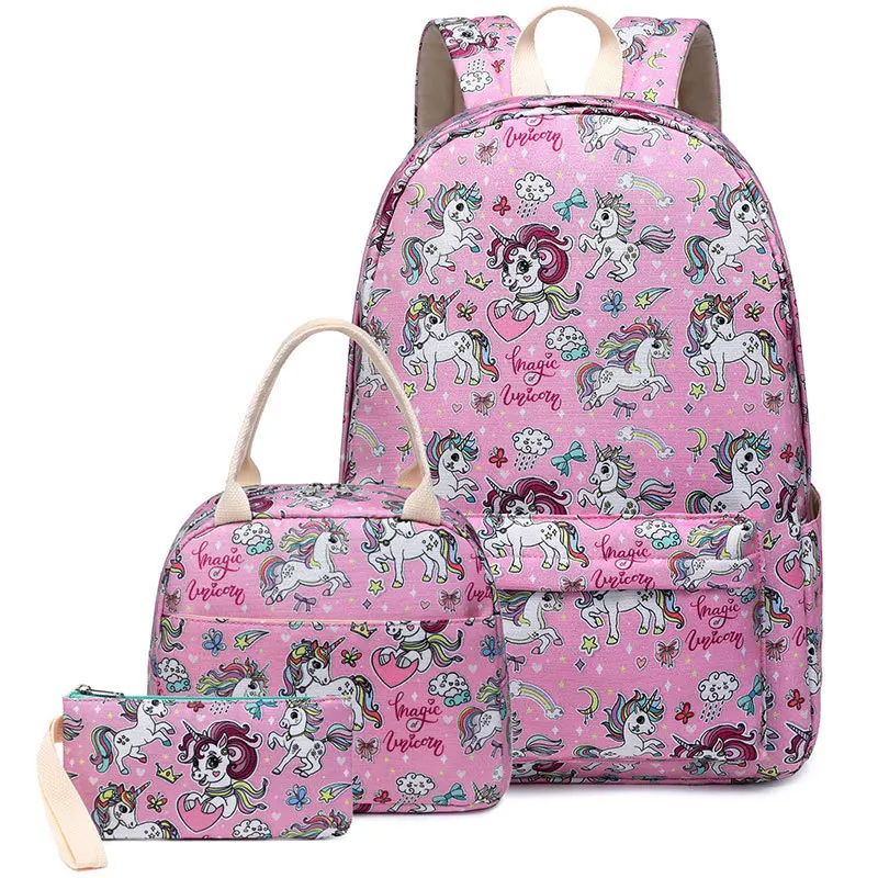 Primary School Bags Girls Kids Backpacks Cartoon Fashion Unisex Schoolbag Backpack 3 Pieces School Bag Set Sneakers Bag