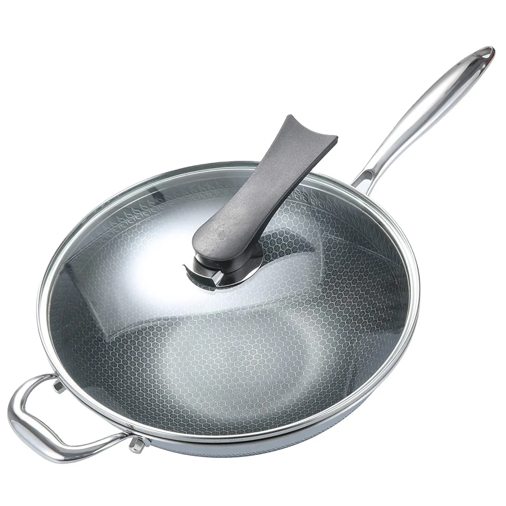 Frying Pan Cooking Kitchenware Stainless Steel Cover Kitchen Metal Style Modern Heavy Gauge Frying Pan With Rolled Edge
