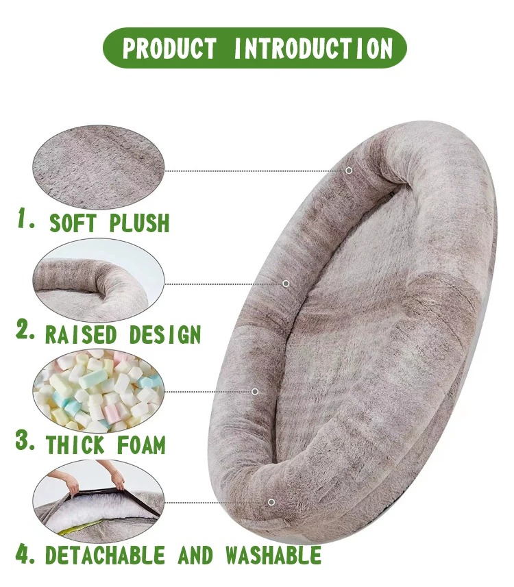 Waterproof Washable Long Plush Faux Fur Removable non-slip Pet Giant Human Size Scale Jumbo Adult Dog Bed