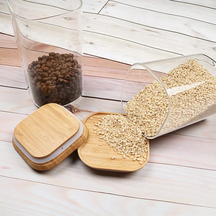 
Glass Kitchen Canisters Clear Glass Food Storage Jar With Airtight Bamboo Lids 