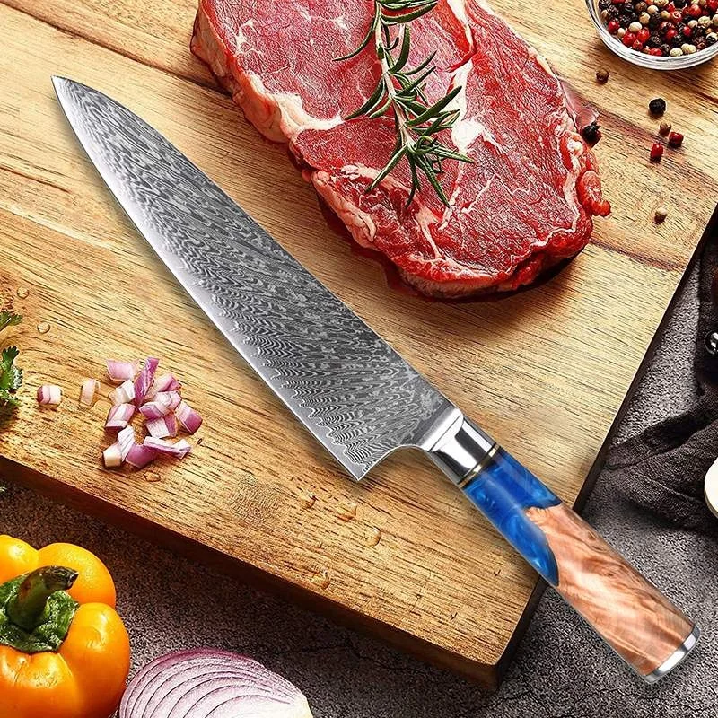 High Quality Japanese Vg10 Damascus Chef Knife Customizable Resin Handle Chefs Knife damascus kitchen knife
